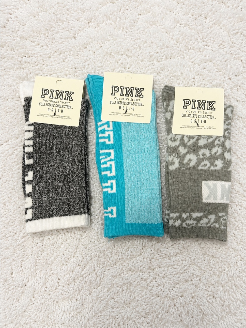 Victoria’s Secret PINK Collegiate Collection Crew Socks Lot of 3 NWT OS